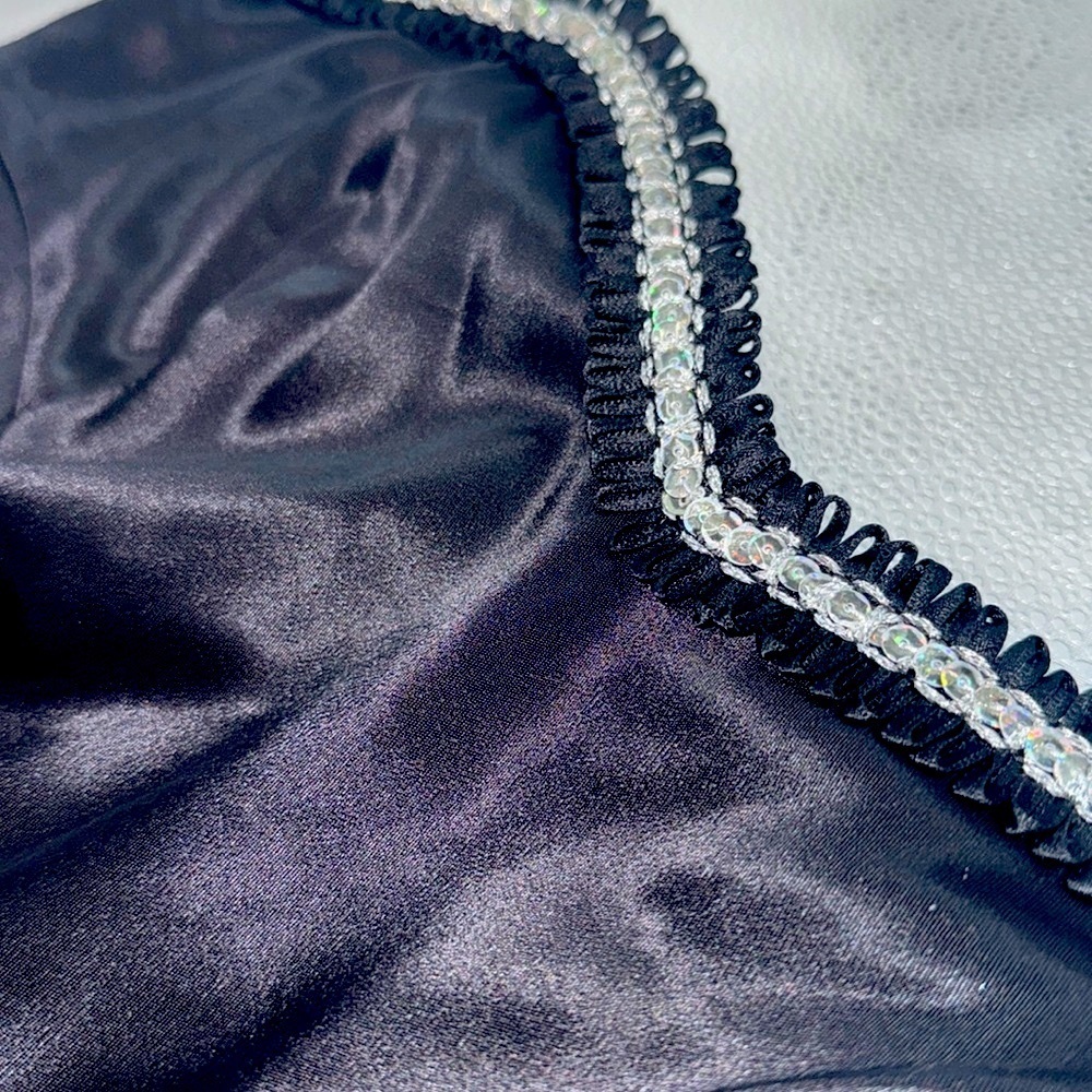 Roman Vintage Y2K 2005 Black Satin V-Sewn Waist Beaded Sweetheart Neck Dress, 42 - Picture 10 of 12